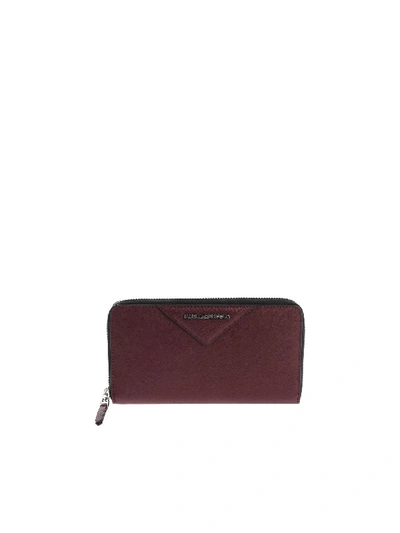 Shop Karl Lagerfeld Wine-color "k/klassic" Zip Around Wallet In Red