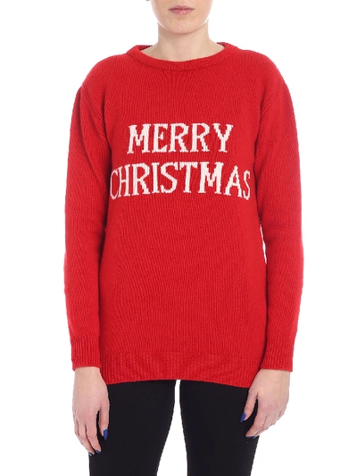 Shop Alberta Ferretti Merry Christmas Crewneck Red Pullover