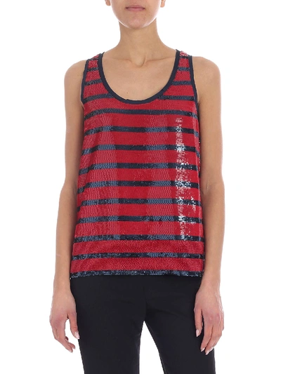 Shop Polo Ralph Lauren Striped Sequined Blue And Red Top