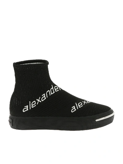 Shop Alexander Wang Pia Logo Knit Black Sneakers