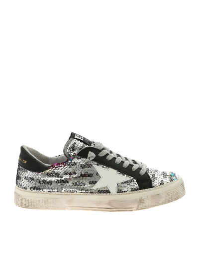 Shop Golden Goose May Silver And Black Sneakers