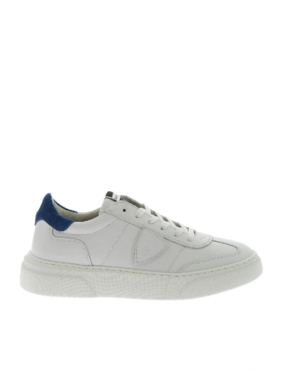 Shop Philippe Model Temple L White Sneakers With Blue Detail