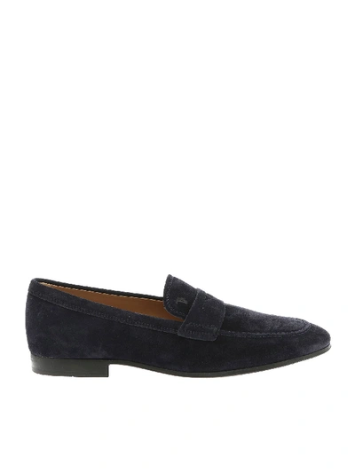 Shop Tod's Moccasins In Blue Suede