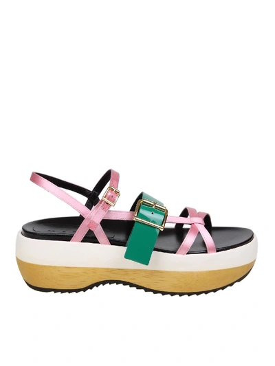 Shop Marni Pink And Green Satin Sandals