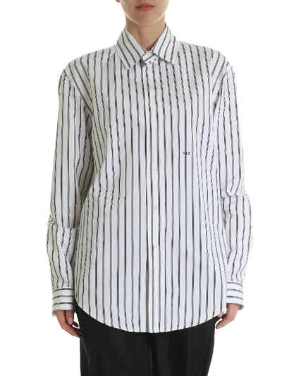 Shop Off-white Black And White Striped Cotton Shirt