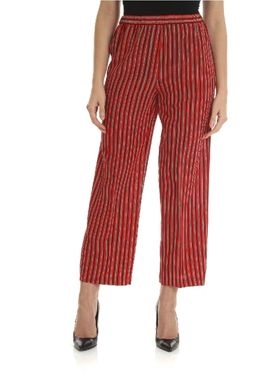 Shop Aspesi Trousers In Pure Red, Green And Black Silk