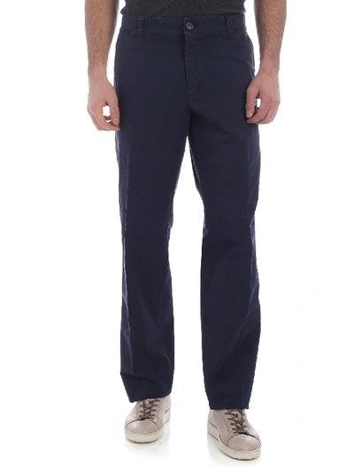 Shop Kenzo Blue Chino Trousers With White Stitching