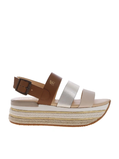 Shop Hogan H432 Sandals In Contrasting Stripes In Brown