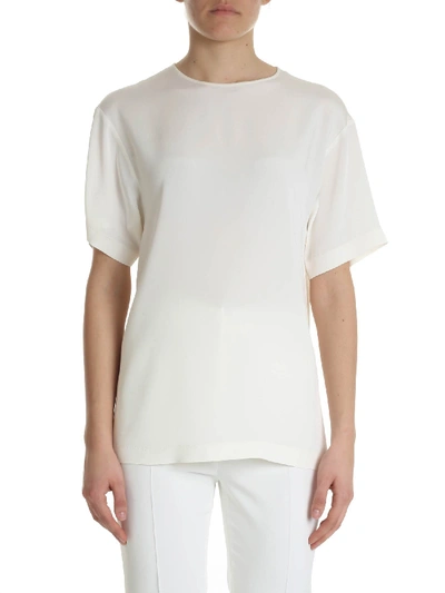 Shop Alberta Ferretti White Silk-effect T-shirt