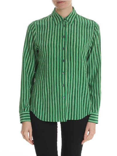 Shop Aspesi Green Silk Striped Shirt