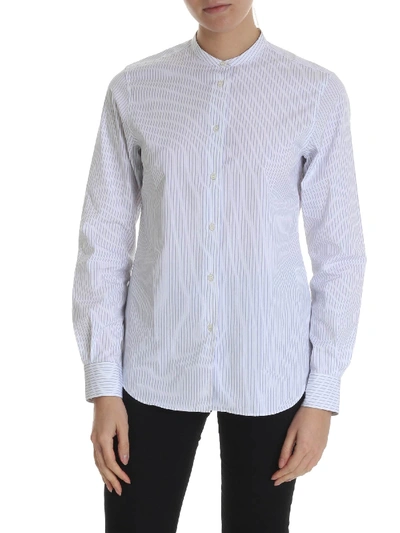 Shop Aspesi White Striped Shirt With A Korean Collar