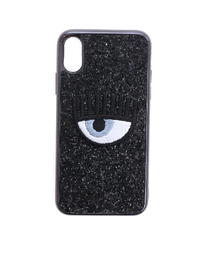 Shop Chiara Ferragni Eye Cover For I-phone X In Black Glitter