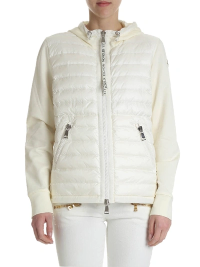 Shop Moncler Cream-colored Down Jacket With Logo