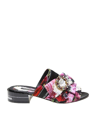 Shop Dolce & Gabbana Keira Floral Slippers With Rhinestones In Multi