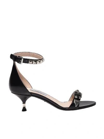 Shop Prada Black Ankle Strap Sandals With Studs