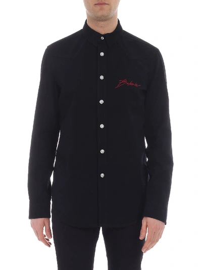 Shop Balmain Black Denim Shirt