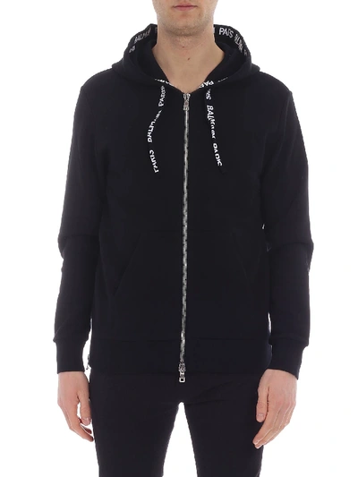 Shop Balmain Black Hooded Sweatshirt