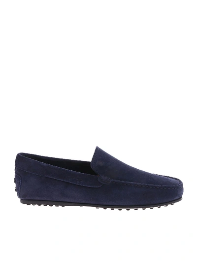 Shop Tod's Blue Suede City Gommino Loafers