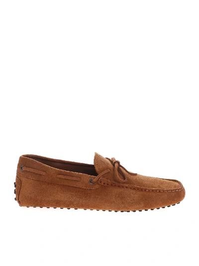 Shop Tod's Brown Suede Gommini Driving Loafers
