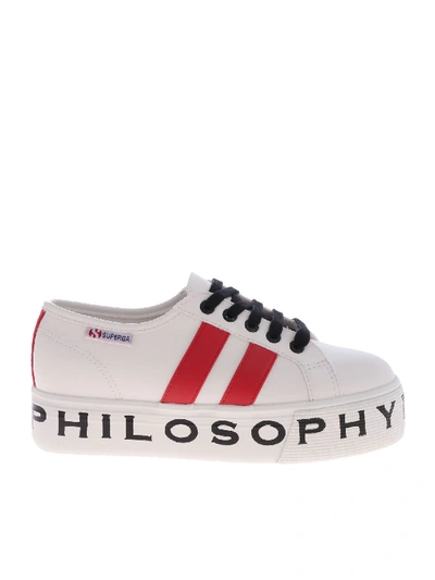 Shop Philosophy Di Lorenzo Serafini White Sneakers With Red Inserts