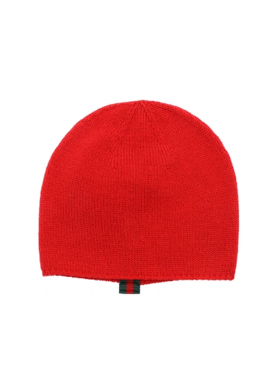 Shop Gucci Red Wool Beanie With Inner Logo