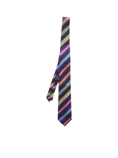 Shop Etro Blue Tie With Colored Stripes