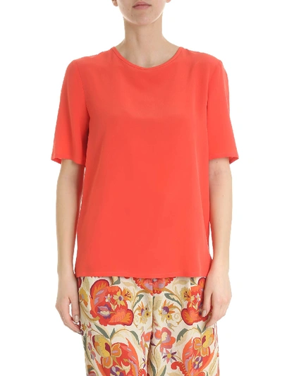 Shop Etro Crew Neck T-shirt In Coral Red Color In Orange