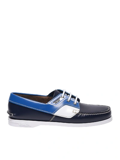 Shop Prada Boat Shoes In Blue Brushed Leather