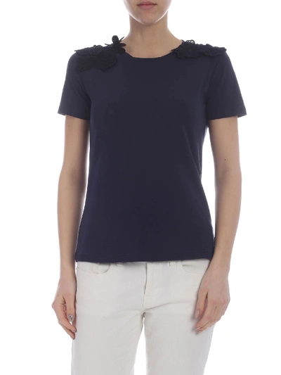 Shop Dondup Blue T-shirt With Macramé Details