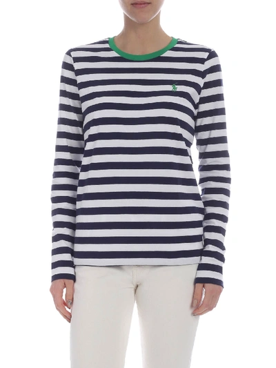 Shop Polo Ralph Lauren Striped White And Blue Long Sleeve T-shirt