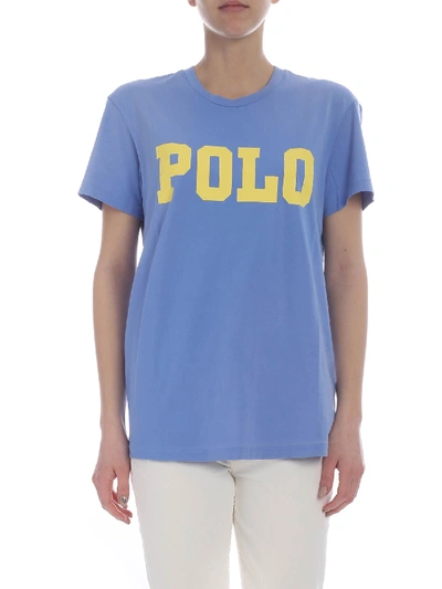 Shop Polo Ralph Lauren Crew-neck T-shirt In Light Blue Cotton