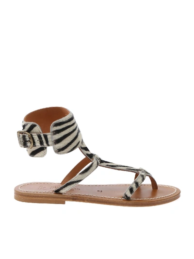 Shop Kjacques Caravelle Sandals In Striped Calfhair In Animal Print