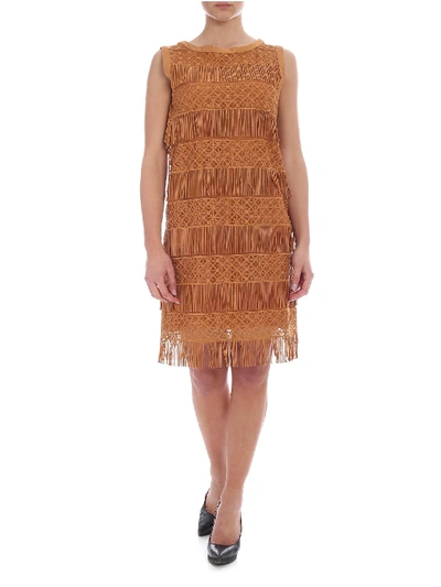 Shop Alberta Ferretti Brown Dress With Fringes
