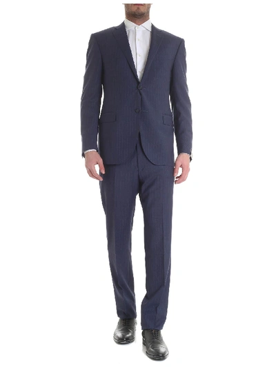 Shop Corneliani Pinstripe Two-button Suit In Blue