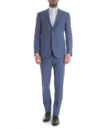 Shop Corneliani Two-button Check Patterned Air Force Blue Suit