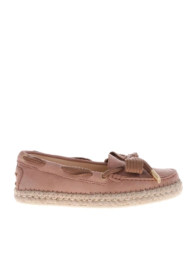 Shop Tod's Pink Loafers With Bow Detail