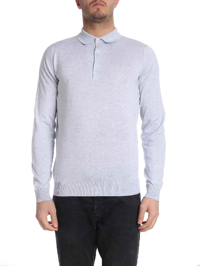 Shop John Smedley Melange Grey Long Sleeve Polo Shirt