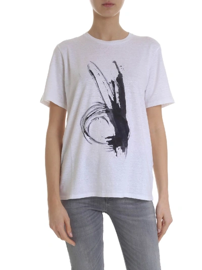Shop Lamberto Losani Rabbit Print White Linen T-shirt