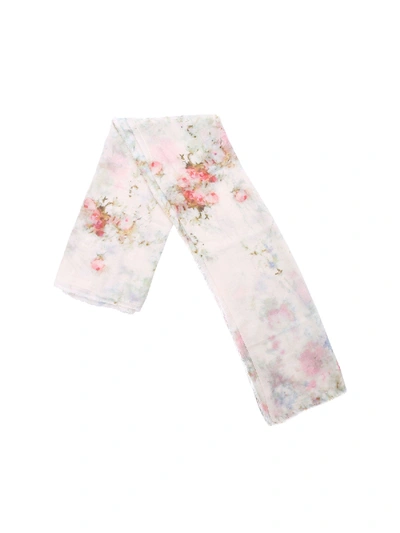 Shop Avant Toi Watercolor Motif Scarf In Pink And Ivory