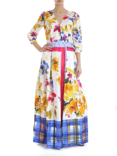 Shop Sara Roka White Silk Flowered Dress In Multi