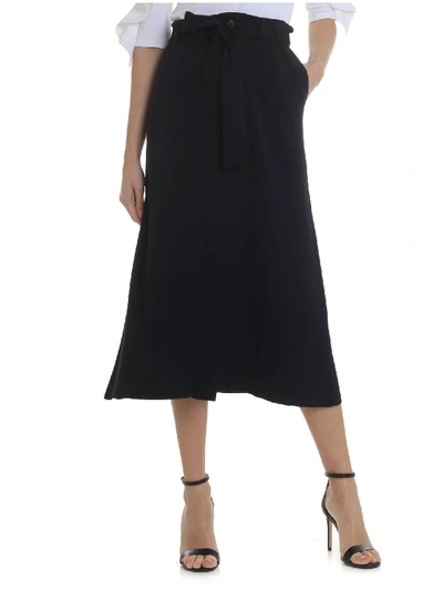 Shop Lamberto Losani Long Knitted Skirt In Dark Blue