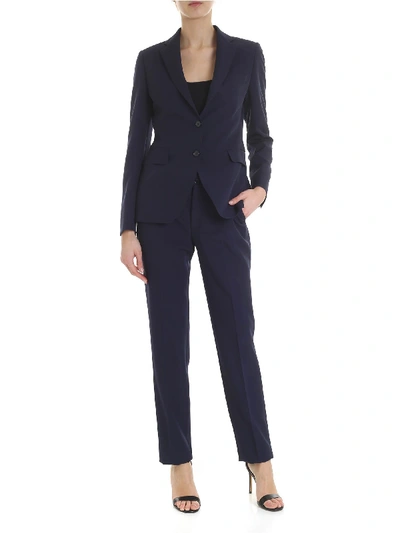 Shop Tagliatore Blue Suit With Stitching