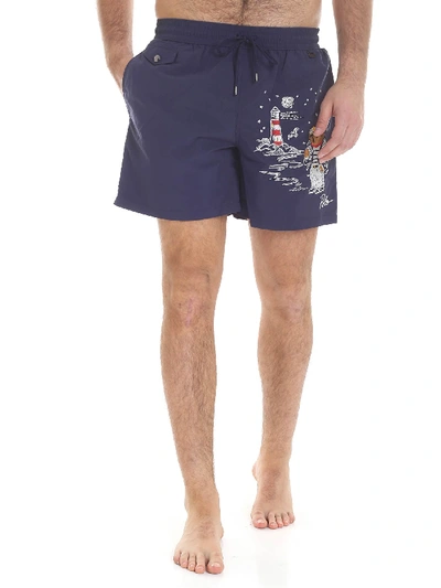 Shop Polo Ralph Lauren Blue Embroidered Swim Shorts
