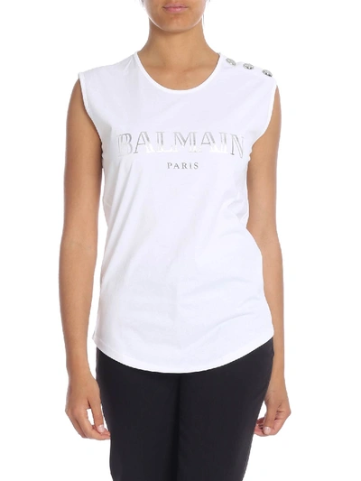 Shop Balmain White Top With Laminated Logo