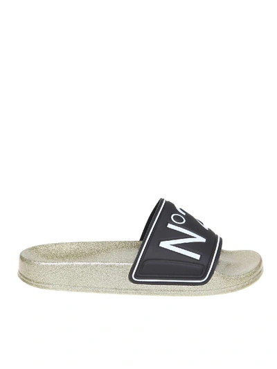 Shop N°21 Rubber Slides In Gold And Black With Logo
