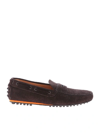 Shop Car Shoe Loafers In Brown Suede With Neon Detail