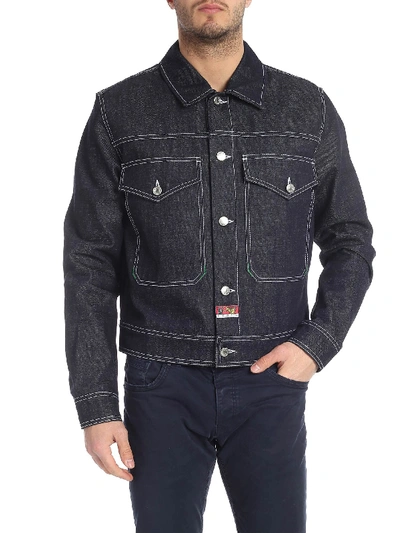 Shop Kenzo Bamboo Tiger Jacket In Blue Denim