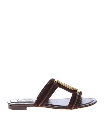 Shop Tod's Double Sandals In Brown Suede