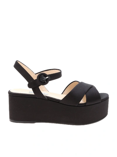 Shop Prada Black Satin Sandals