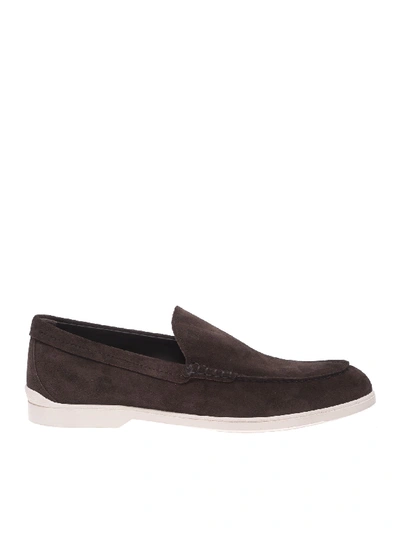 Shop Tod's Loafers In Dark Brown Suede